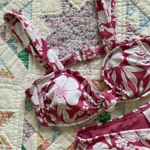 Xhilaration Target Pink White Botanical Bikini Set Women's M - Picture 7 of 7